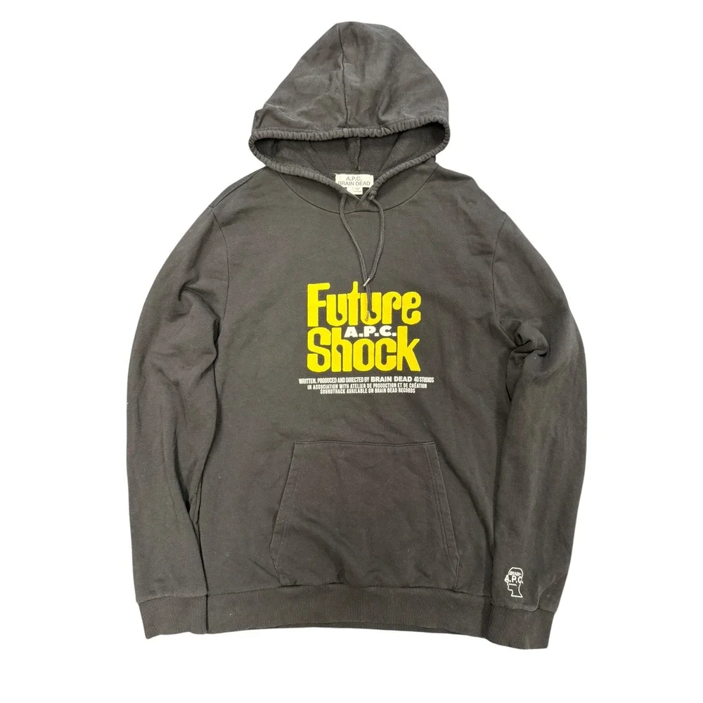 A.P.C. Brain Dead Hoodie Mens L Black Excellent Future Shock Graphic Sweatshirt - Picture 1 of 7